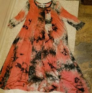 Orange cream toe dyed dress plus 3x pleated